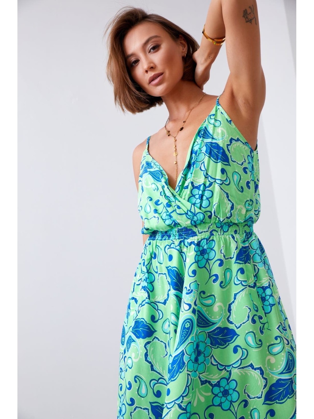 Rochie de vara cu modele cu bretele, verde 110600 - Magazin online - Boutique